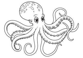 Kraken illustration for coloring book with detailed tentacles ar