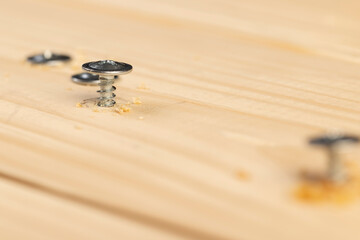 wooden board made of pine or other coniferous species and steel self-tapping screws