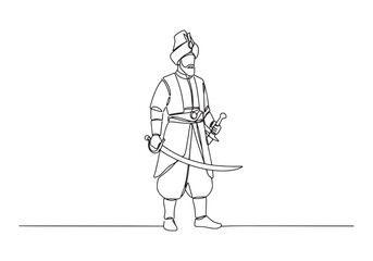 A powerful male Janissary warrior depicted in a continuous line