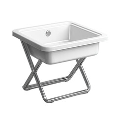 A modern white portable baby bathtub ready for a relaxing bath time on transparent background