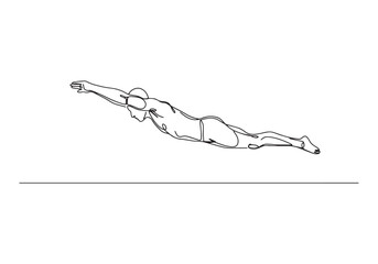 Continuous line drawing of male diver in minimalist black and wh