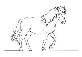 Obraz premium Shetland Pony Illustration in Minimalist Continuous Line Art Sty