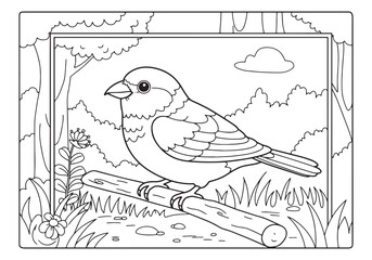 Detailed Crossbill Bird Illustration for Coloring Book with Natu