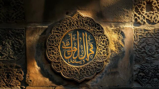 Intricate islamic calligraphy depicting a spiritual message on ancient wall