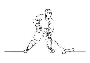 Fototapeta premium Elegant continuous line drawing of a male ice hockey player in a