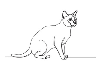 Elegant Siamese Cat Portrait in Continuous Line Art Black and Wh