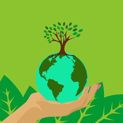 Eco-Conscious Hands Holding Earth with Tree Growth