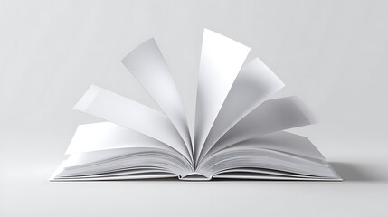 Obraz premium Open book with blank pages fanned out against a white background