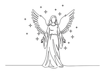 Obraz premium Elegant angel depiction in continuous line art, a minimalist eth