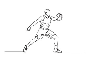 Fototapeta premium Male Basketball Player in Action Continuous Line Drawing Illustr