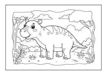 Enchanting Indricotherium in a Forest Glade Coloring Book Page A