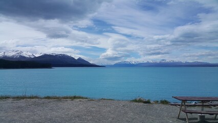 view of the lake and mountain, lake pukaki, nz