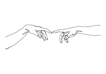 Creation of adam hands in continuous line drawing art minimalist