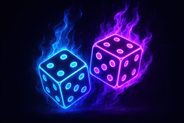 Flaming dice on black background.