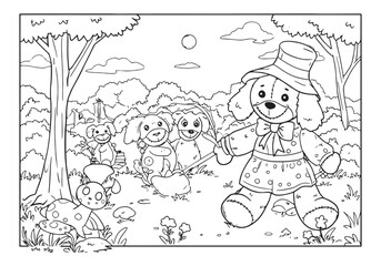 Whimsical Ragdoll Adventure, A Black and White Coloring Book Ill