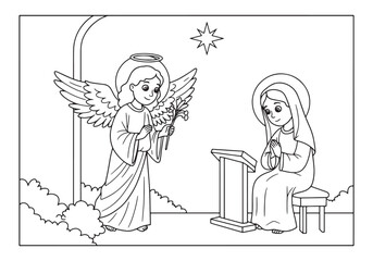 The Annunciation Coloring Page, Gabriel's Visit to the Virgin Ma