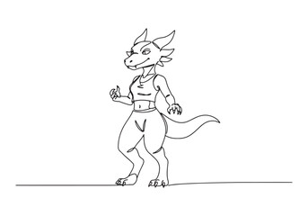 Dynamic Continuous Line Drawing of a Female Kobold Character Sma