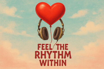 Heart with headphones floating in air.