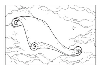 Obraz premium Heavenly scroll amidst fluffy clouds a whimsical coloring page f