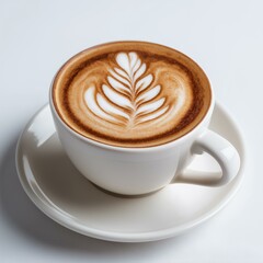 Delicious latte art in a coffee cup, perfect for cafe ambiance and beverage enjoyment.