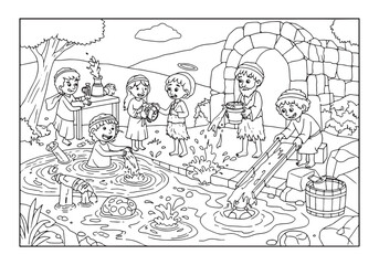 Obraz premium Detailed Coloring Page Illustration of Saint John the Baptist Sc