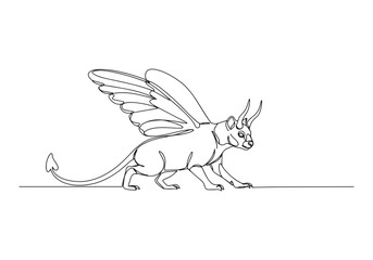 Fototapeta premium Continuous Line Drawing of a Beelzebufo Creature with Wings and