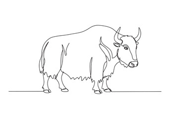 Fototapeta premium Elegant yak portrait in continuous line drawing, minimalist art