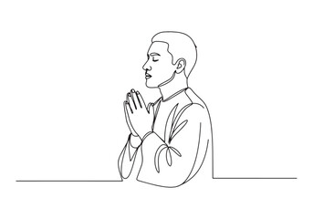 Continuous Line Drawing of a Praying Man with Hope and Faithfuln