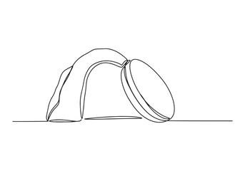 Minimalist one-line drawing depicting the empty tomb of the Resu