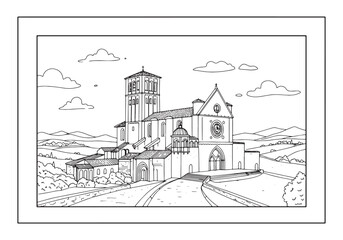 Fototapeta premium Delicate line drawing of The Basilica of Saint Francis of Assisi