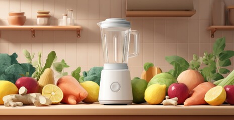 Kitchen blender with fresh produce