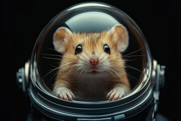 Cute mouse in a space helmet exploring the cosmos while showcasing its curious expression in a creative setting