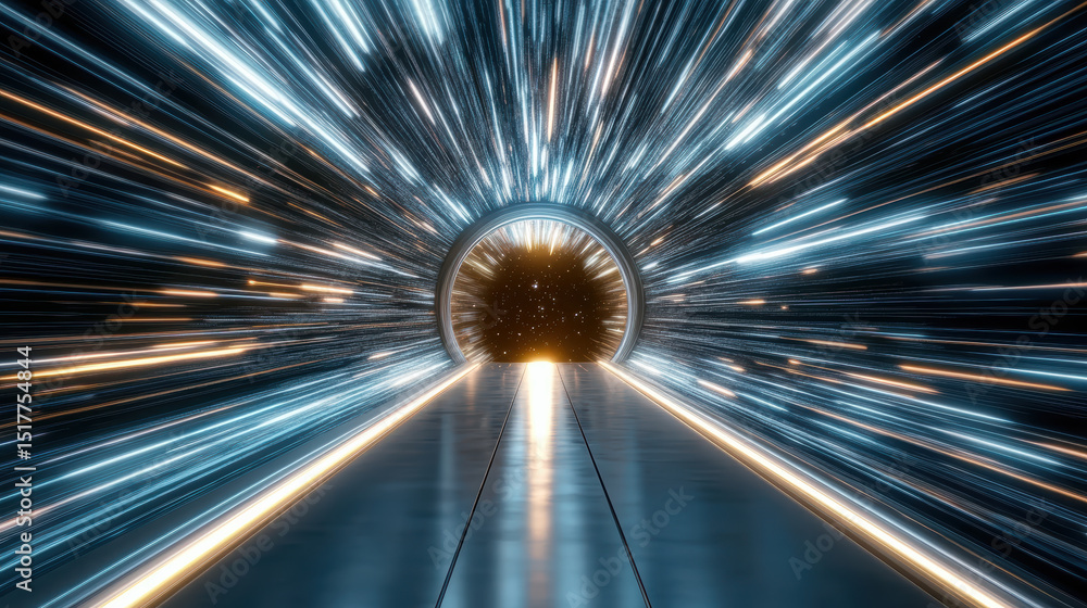 Poster luminous hyperspace gate forms ahead, creating sense of speed and adventure