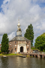 City gate Zijlpoort in classicist style to the old center of Leiden in South-Holland The Netherlands