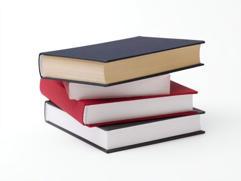 Stack of hardcover books with red, black and white covers