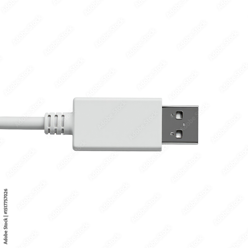 Poster isolated white usb cable with connector on transparent background showcasing the cable design and de