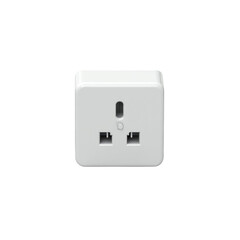 white electrical power socket with two plug openings isolated on a transparent background demonstrating standard household wiring connection options