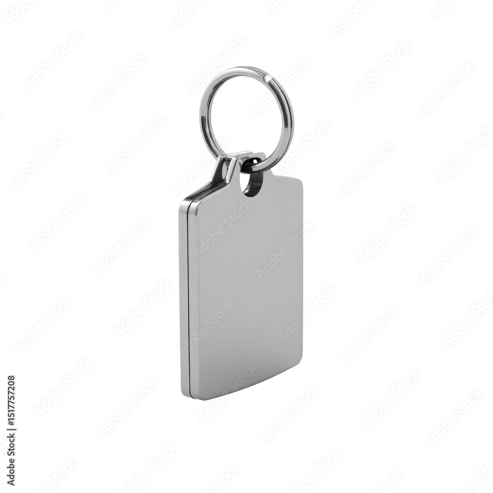Poster metal keychain with a blank rectangular tag design, isolated on a transparent background, suitable f