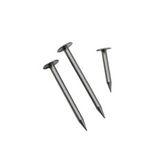 set of three metal nails with round heads in various sizes placed on transparent background for versatile use in graphic design and construction materials