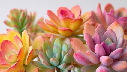 Closeup of Colorful Succulents with Pastel Hues