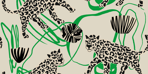 Leopard Print Jungle Illustration Seamless Pattern