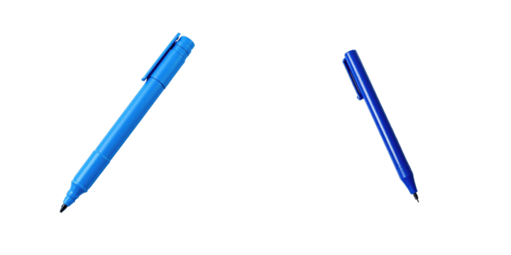 Blue markers isolated on transparent background highlighting office stationery collection with detailed design and cap features for versatile usage in arts and crafts.