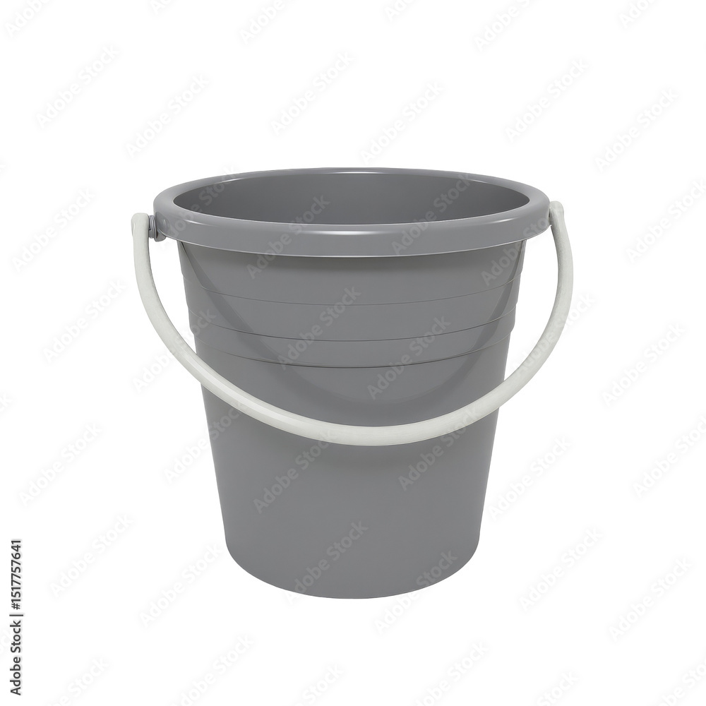 Poster gray plastic bucket with handle on transparent background isolated for versatile use in various text