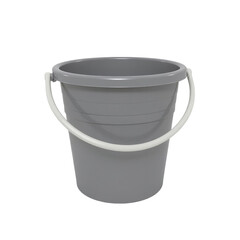 gray plastic bucket with handle on transparent background isolated for versatile use in various textures and materials applications