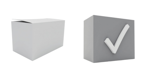 Checkbox graphic representing technology and business concepts with a check mark symbol on a gray block and a blank white block isolated on a transparent background.