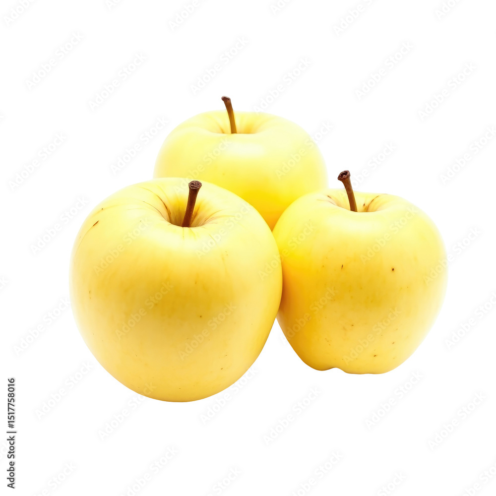 Aufkleber three fresh yellow apples arranged in a triangular formation isolated on a transparent background wi