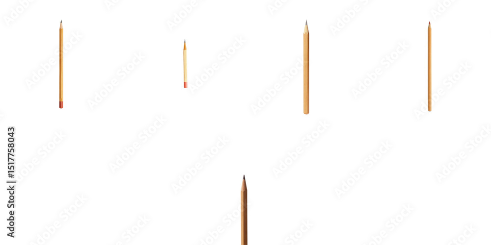 Poster collection of vertically arranged wooden pencils isolated on a transparent background showcasing var