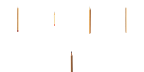 Collection of vertically arranged wooden pencils isolated on a transparent background showcasing various lengths and sharpened points in a simple yet clear composition