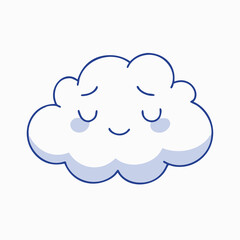 Cute cartoon cloud with a sleepy and peaceful expression in navy blue