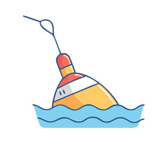 Cartoon Fishing Bobber Floating on Water, a Charming Illustration of Angling